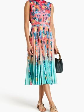 SALONI Floral Pleated Midi Dress
